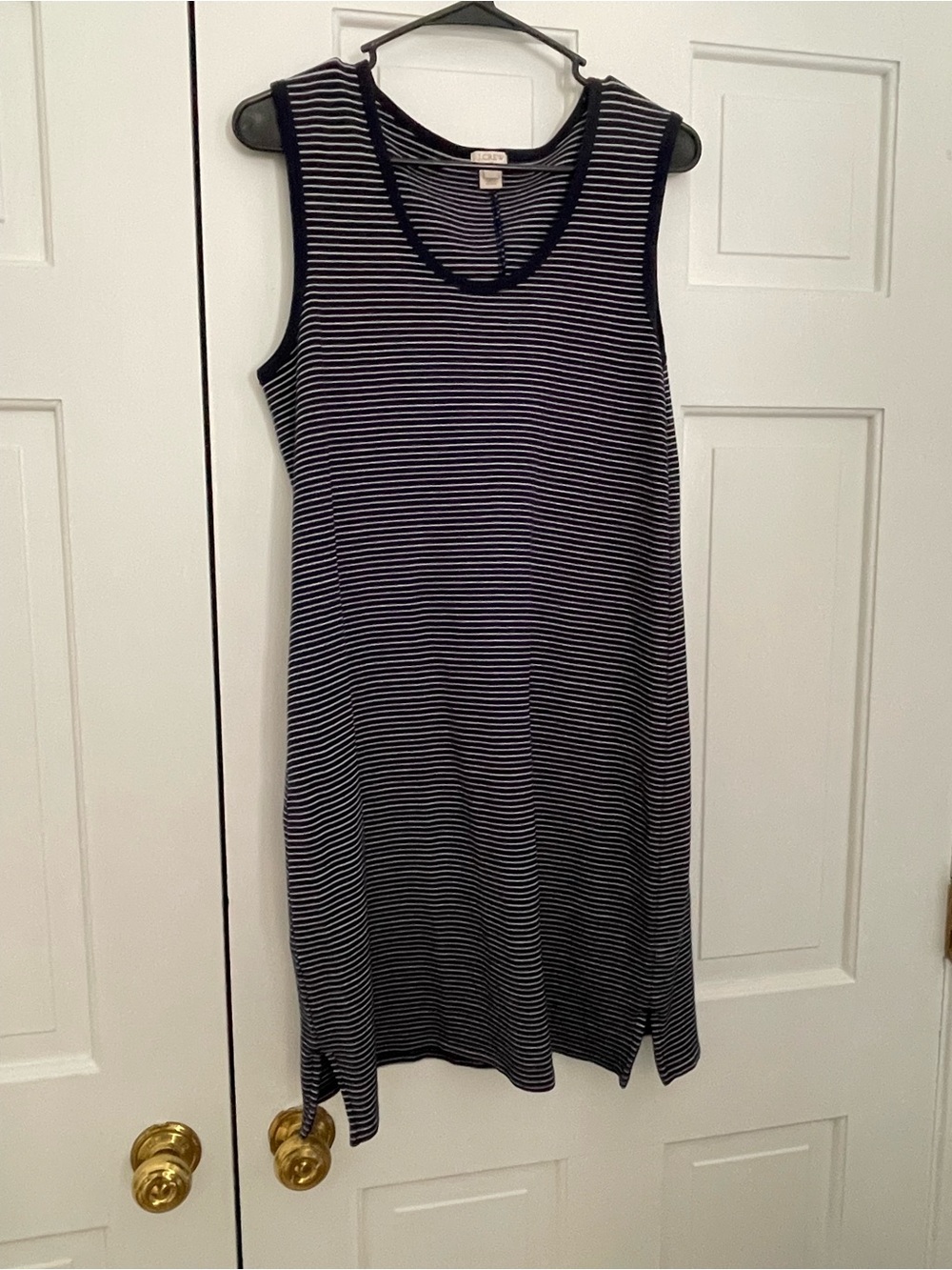 J. Crew Navy and White Striped Sleeveless Midi Dress